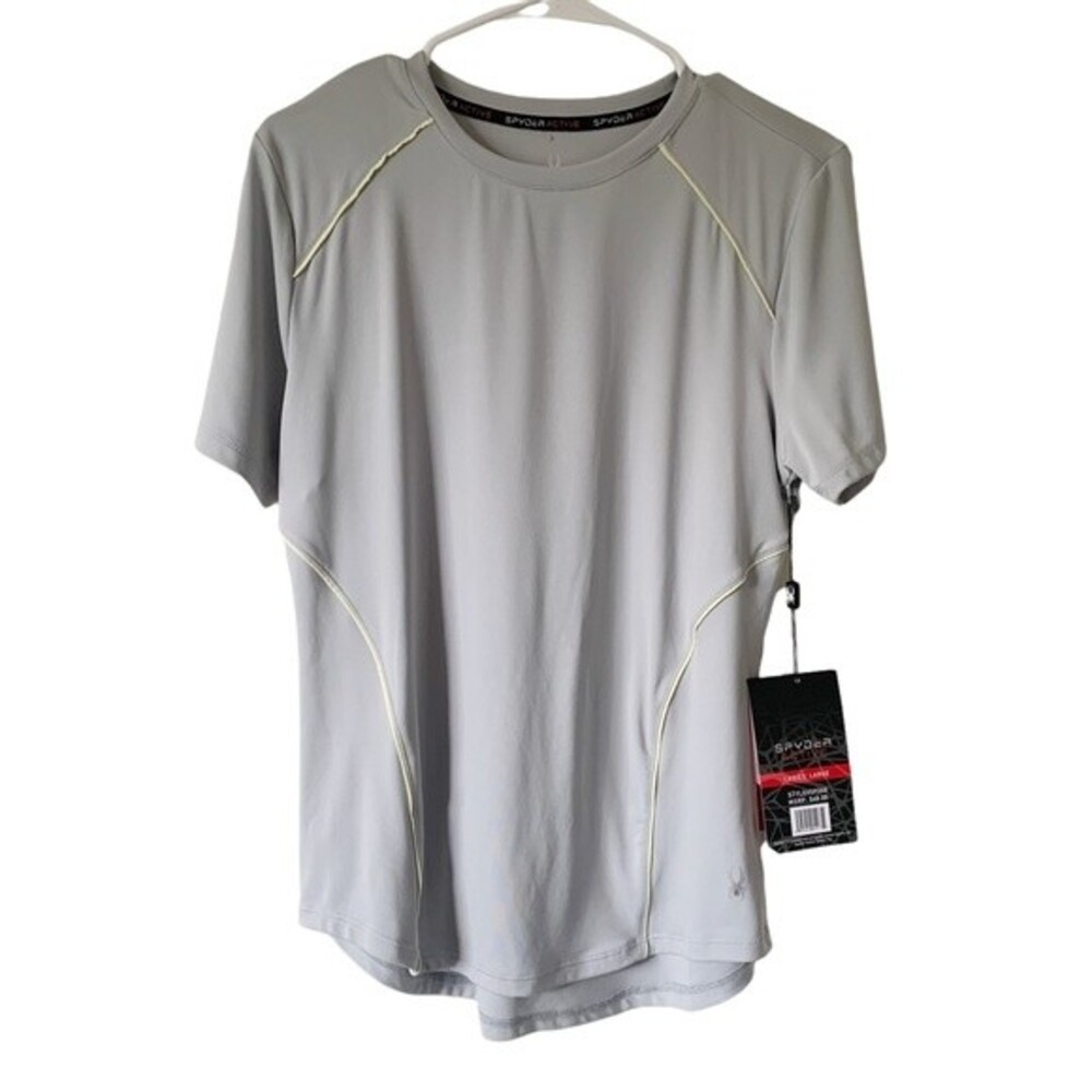 NWT Spyder Women's Active Gray & Yellow Trim Short Sleeve Shirt Size L